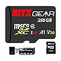 Ritz Gear 256GB Micro SD Card, microSDXC Full HD & 4K UHD, UHS-I, U3, A1, V30, C10-Memory-Card + Adapter & USB-Card-Reader, for Android Smartphones
