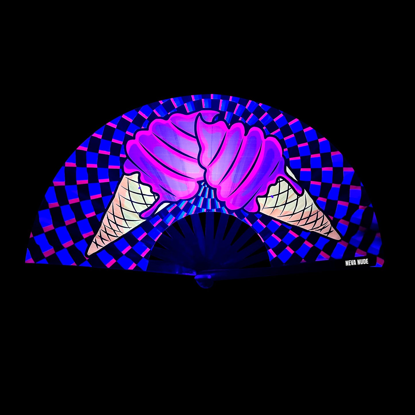 Neva Nude Rave Folding Hand Fan - UV Blacklight Reactive Handheld Fan with Drawstring Case | Perfect for Summer Festivals, Raves, Carnivals, Concerts