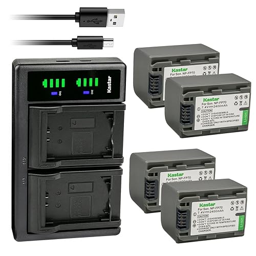 Kastar 4-Pack Battery NP-FP70/FP71 and LTD2 USB Charger Compatible with Sony DCR-HC21 DCR-HC22 DCR-HC23 DCR-HC24 DCR-HC26 DCR-HC28 DCR-HC30 DCR-HC32