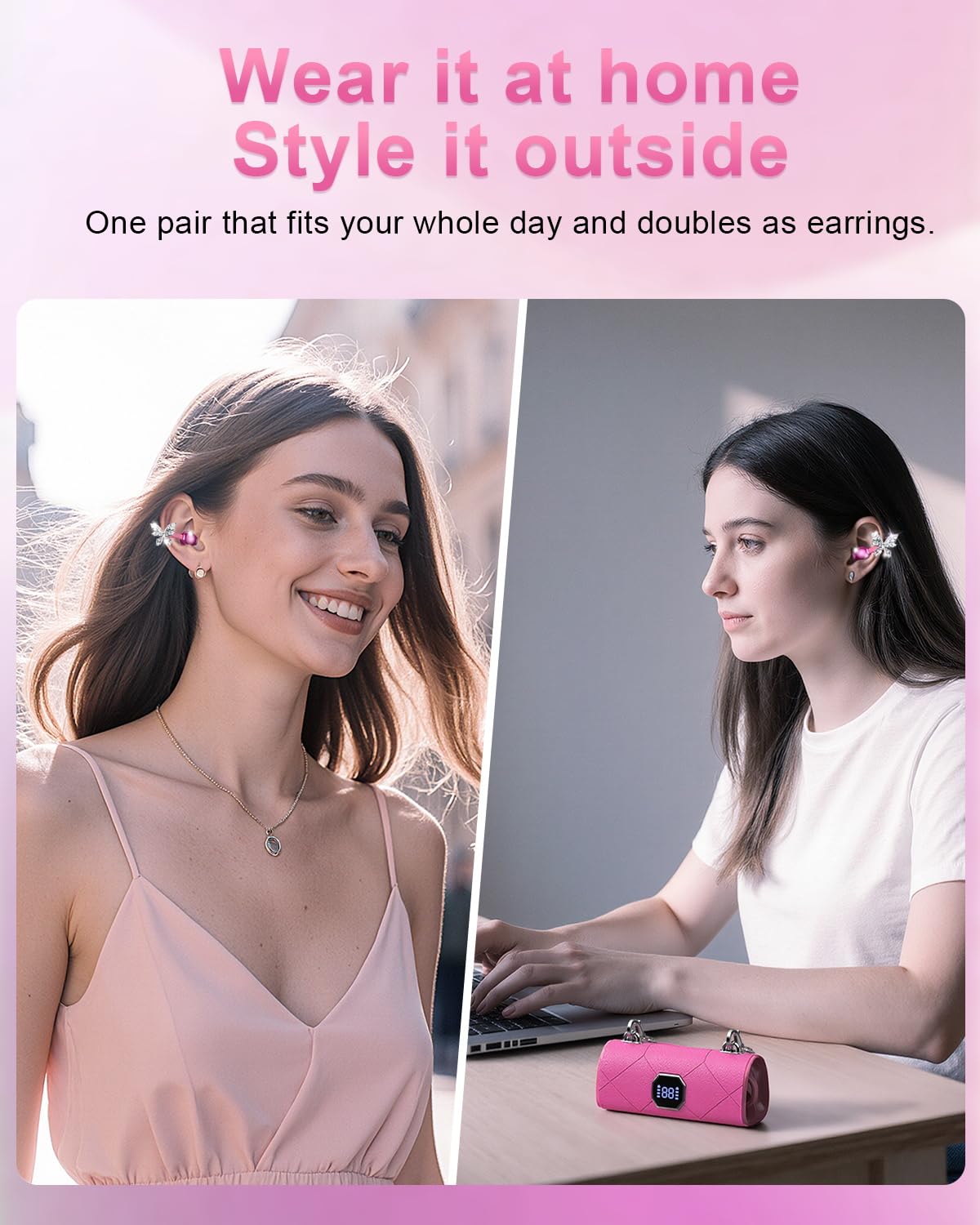 Alfu Bluetooth Wireless Open Ear Earbuds: Jewelry Clip On Headphones with Butterfly Earrings - Bluetooth 6.0 IPX5 Waterproof Earphones with Fashion…