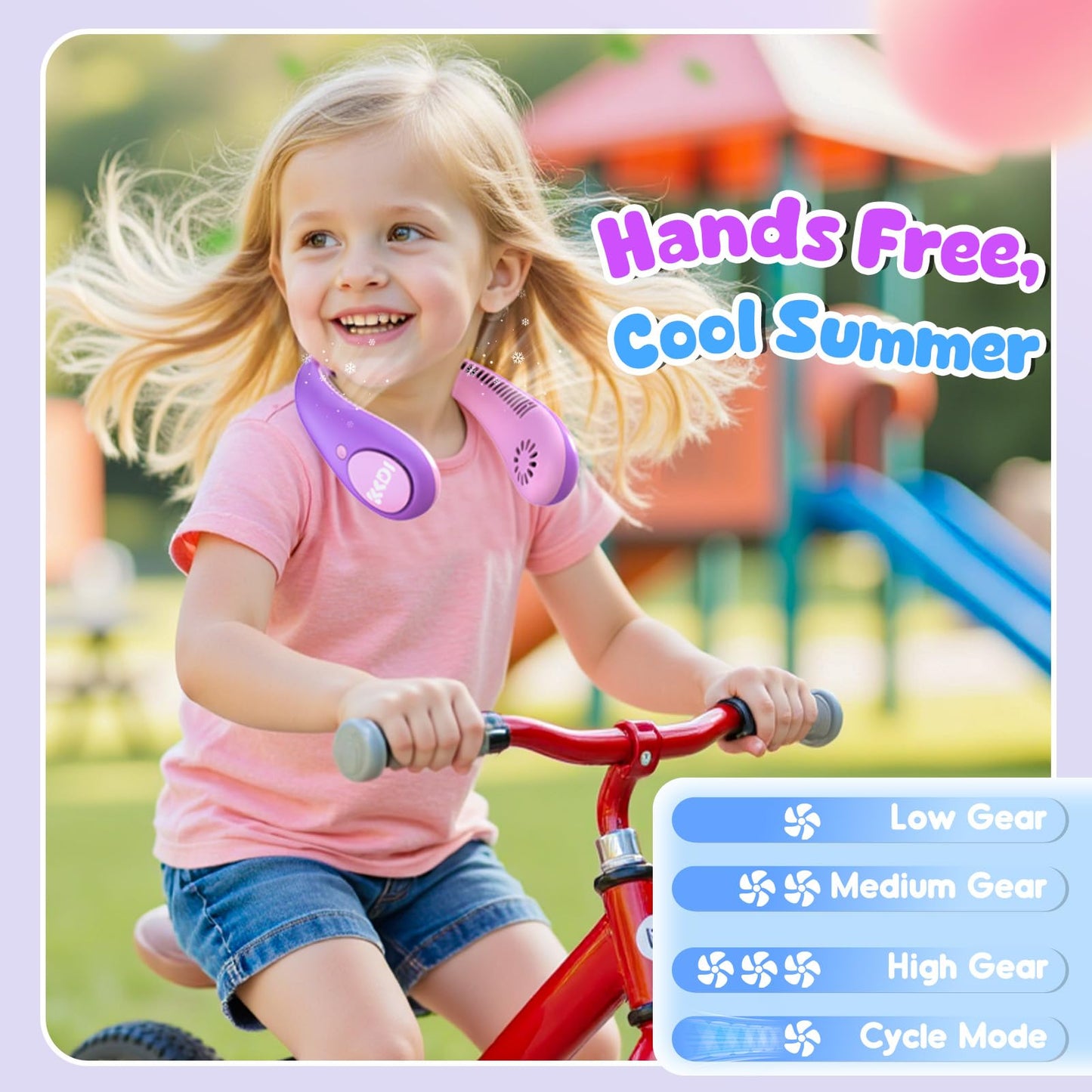 Kids Portable Neck Fan, Bladeless Fan for Kids, Safe Kids Rechargeable Cooling Fan for 4-14Y Girls, 2600mAh Personal Fans for Your Neck, 4 Speeds