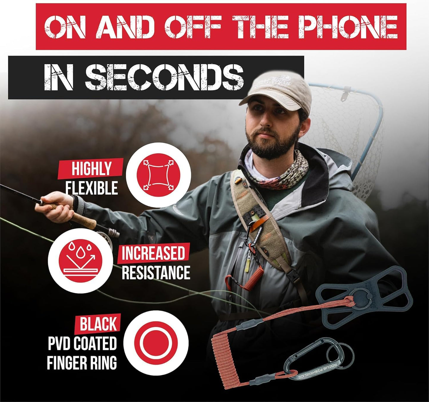 Rogue Fishing The Protector Phone Tether - Waterproof Retractable Phone Leash for Kayak, Skiing & Hiking - Phone Security Strap Anti Theft - Anti