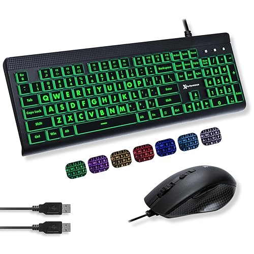 X9 Performance Wired Keyboard and Mouse Combo - Large Print Backlit Keys for Seniors, Lighted Computer Keyboard Wired, 7 LED Colors, 4 DPI Modes, USB