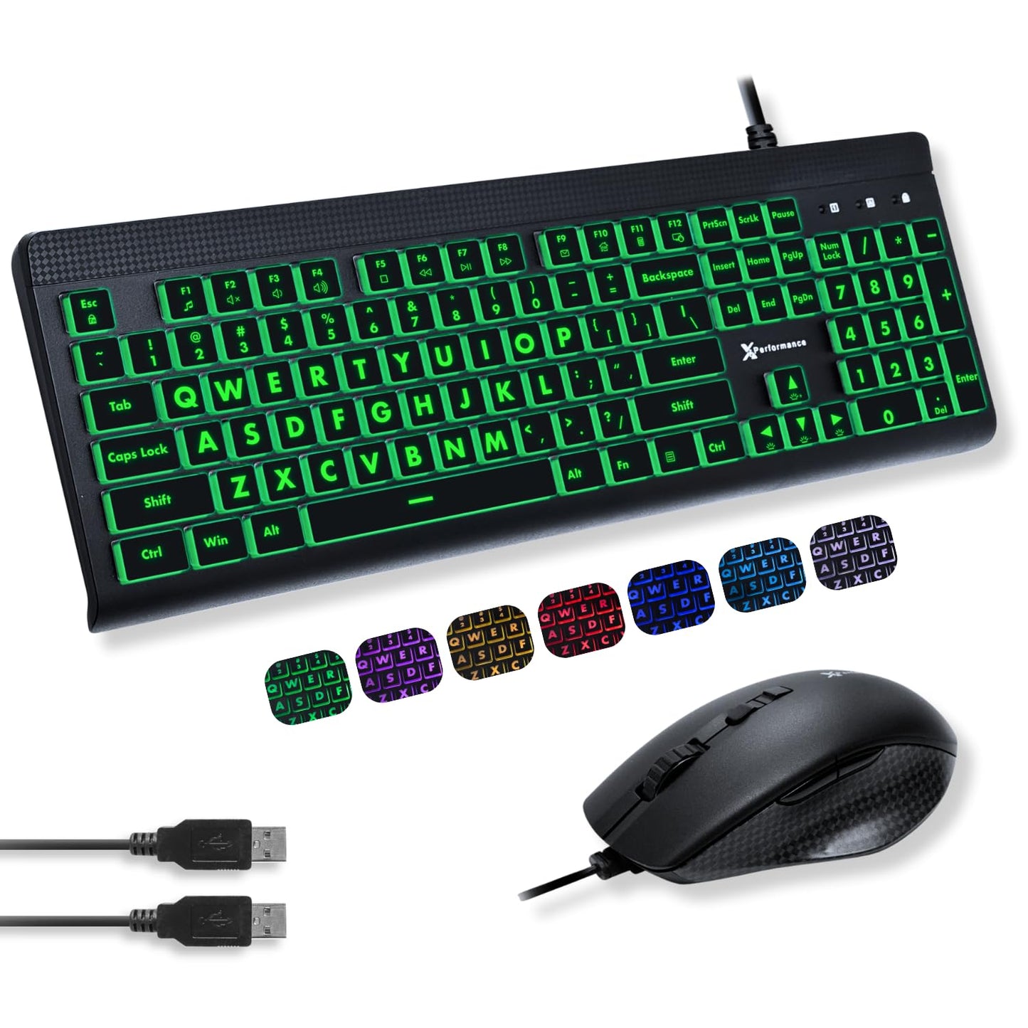 X9 Performance Wired Keyboard and Mouse Combo - Large Print Backlit Keys for Seniors, Lighted Computer Keyboard Wired, 7 LED Colors, 4 DPI Modes, USB
