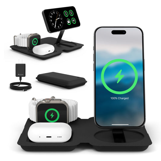 Nimble Fold 3-in-1 Wireless Charging Station for iPhone & AirPods, MagSafe Compatible 15W Qi2 Charging Stand, Wireless Charger Dock for iPhone
