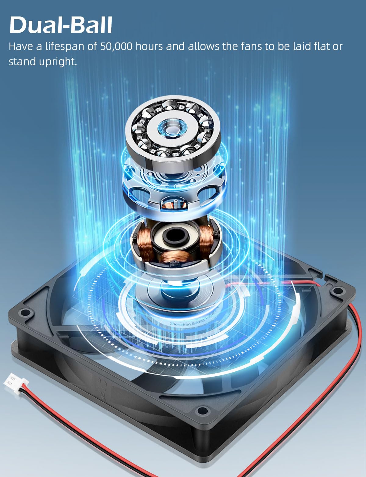 Wathai 120mm x 25mm 12V DC Brushless Cooling Fan Dual Ball High Speed 2Pin for Computer Case Cooler