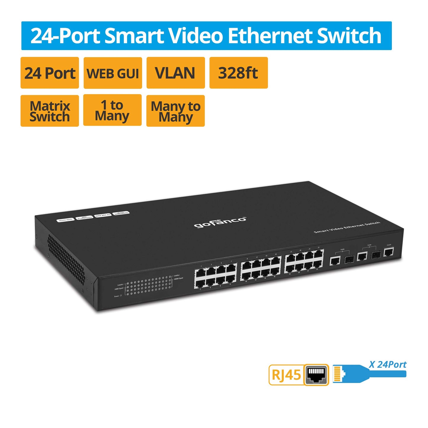 gofanco 24 Port Smart Managed Video Ethernet Switch (Dedicated) - Customized for HDMI Over IP Extender Switching, One-to-Many & Matrix Switching