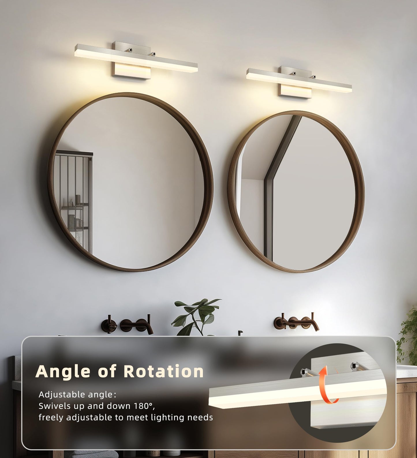 7Degobii Brushed Nickel Vanity Lights - Dimmable 5CCT Bathroom Lighting Fixtures Over Mirror, Adjustable Angle Wall Light, 15.75" Long 12W LED Bar