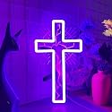 Purple Cross Neon Light LED Sign for Wall Decor - Christian Religious Art for Bedroom, Church, Prayer Room - Acrylic Neon Lamp for Baptism, Easter
