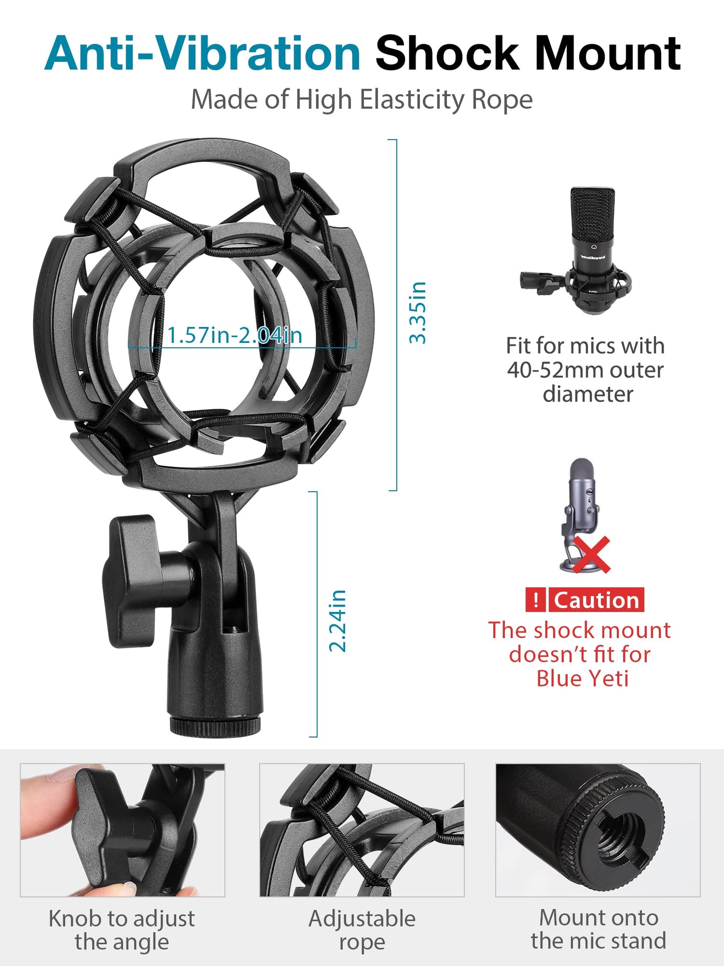InnoGear Desktop Microphone Stand, Mic Stand Desk Table with Weighted Base Shock Mount Mic Clip 3/8" to 5/8" Adapter Adjustable Height for Hyper X