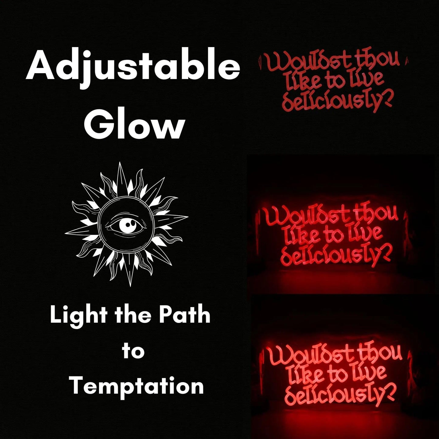 Wouldst Thou Like to Live Deliciously Neon Sign - Red Gothic Halloween Wall Decor, Spooky Witchy Horror Aesthetic Light for Home, Bar, or Party