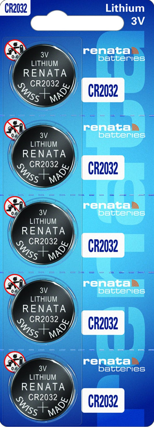 Renata CR2032 Batteries - 3V Lithium Coin Cell 2032 Battery (5 Count)