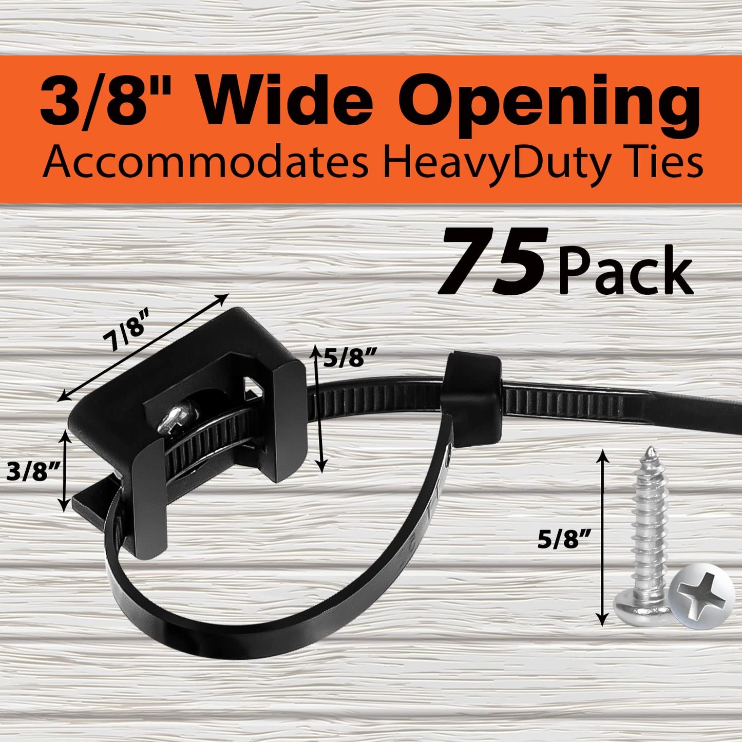 75 Pcs Cable Zip Ties Base Saddle Type Mounts with 6 Inch & 0.19 Inch Cable Ties and Stainless steel Screw, Anchor Wire Cable Clips Organizer Holders