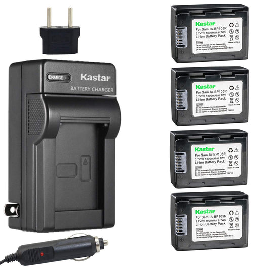 Kastar Battery X4 & AC Travel Charger for Samsung IA-BP105R and Samsung HMX-F80BN/XAA HMX-F80SN/XAA HMX-F800BN HMX-F800BP HMX-F800BN/XTC HMX-F90BP