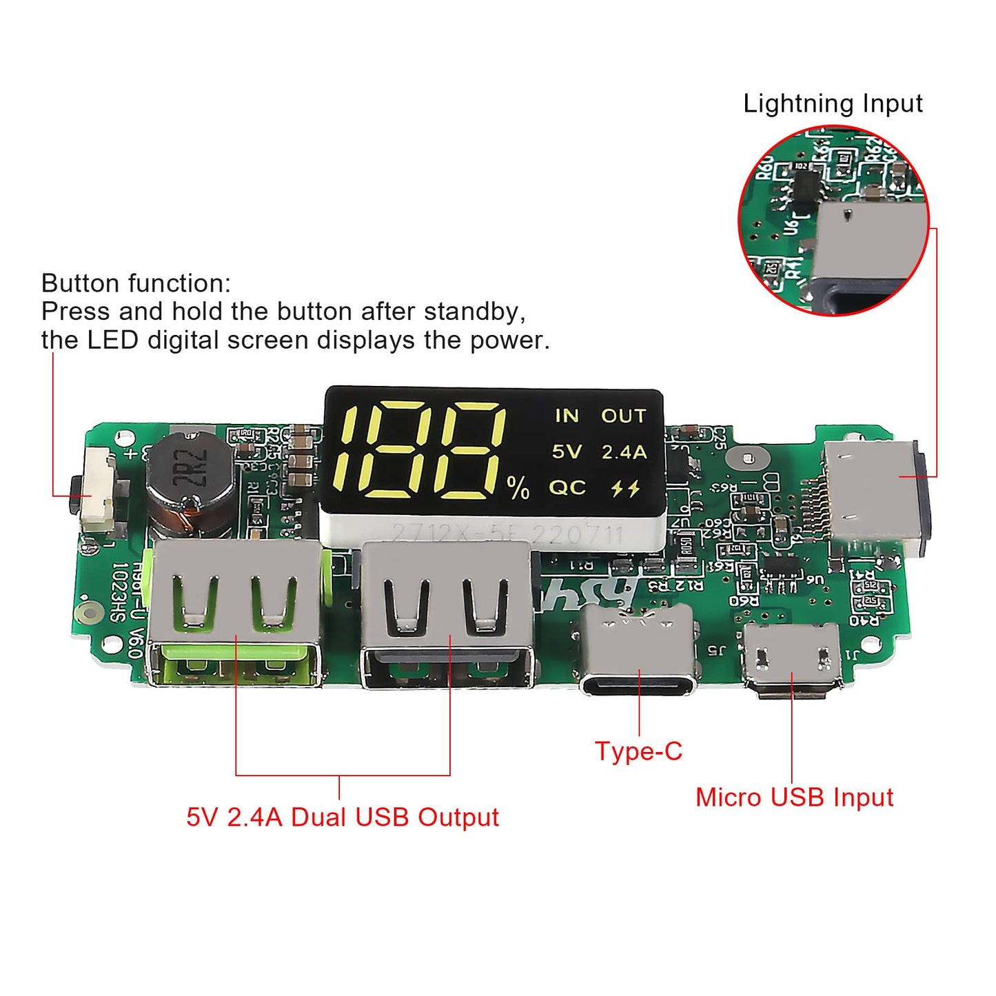QCCAN 3pcs Lithium Battery Charger Board LED Dual USB 5V 2.4A Micro/Type-C USB Mobile Power Bank 18650 Charging Module Circuit Protection