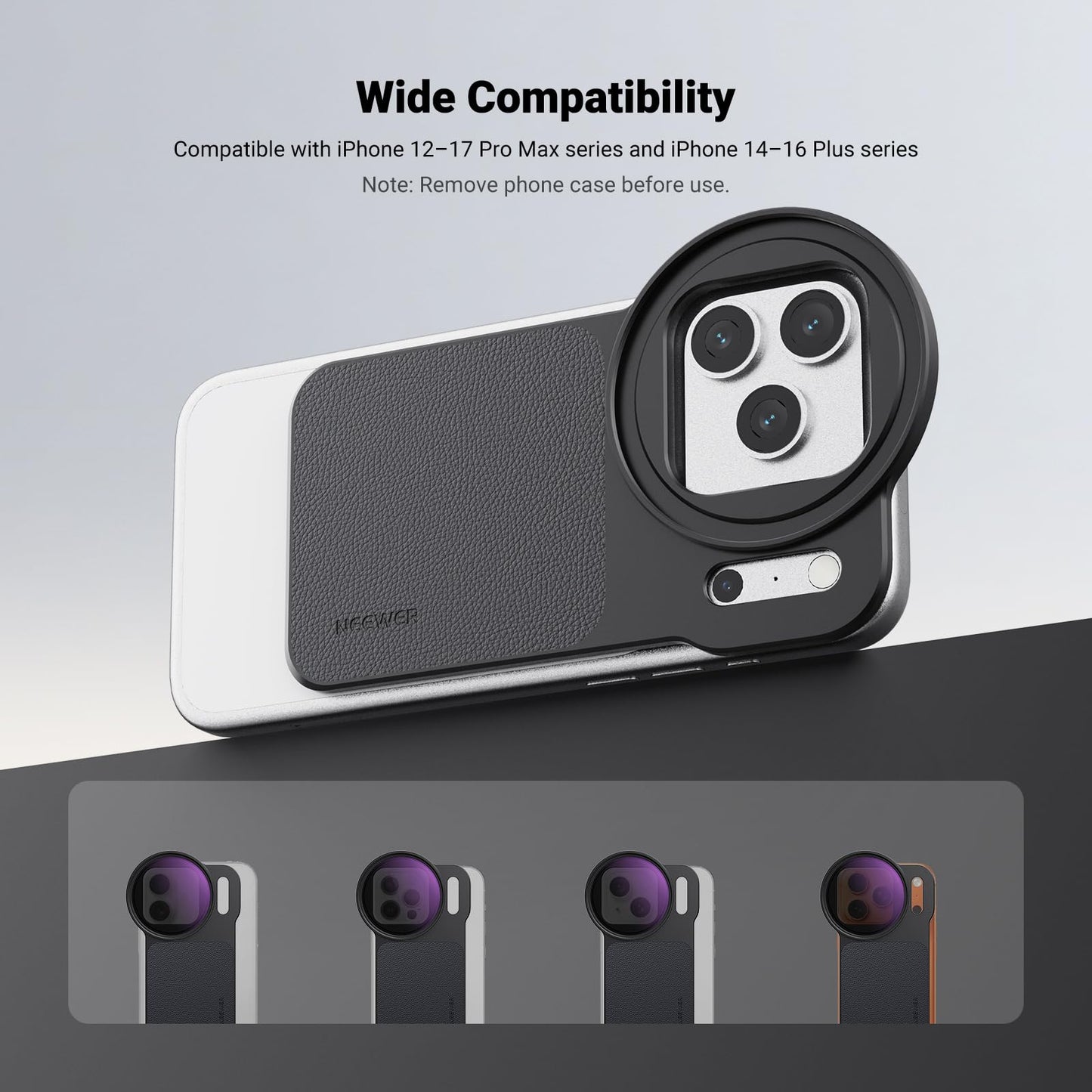 NEEWER 6.9" Magnetic Phone Lens Filter Mount Adapter Backplate Accessories with 67mm Variable Neutral Density Filter (ND 2-32) Compatible with MagSafe