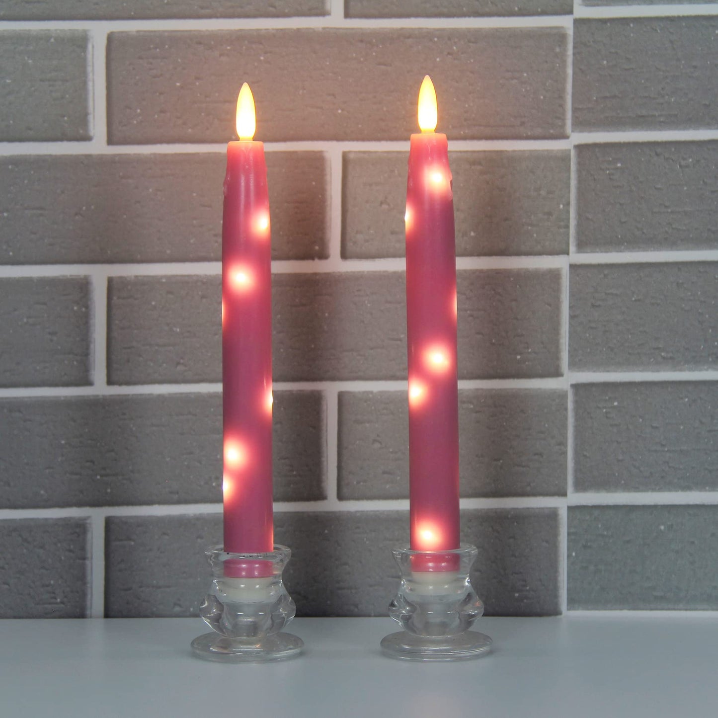 HVTDECOR Flameless Flickering Taper Candles Battery Operated with Embedded String Lights, wtih Timer and Remote, LED Real Wax Tapered Dinner Candle