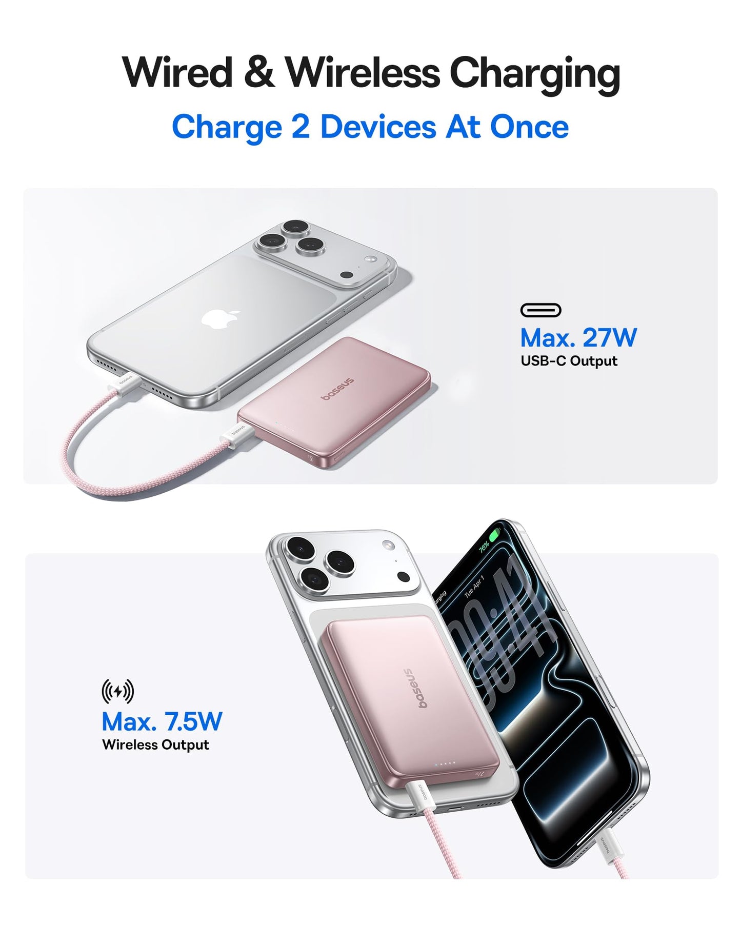 Baseus Picogo Power Bank, 0.5" Ultra Slim 10000mAh MagSafe Portable Charger, Upgraded CCC Certified 27W Fast Charging Magnetic Battery Pack, Alloy