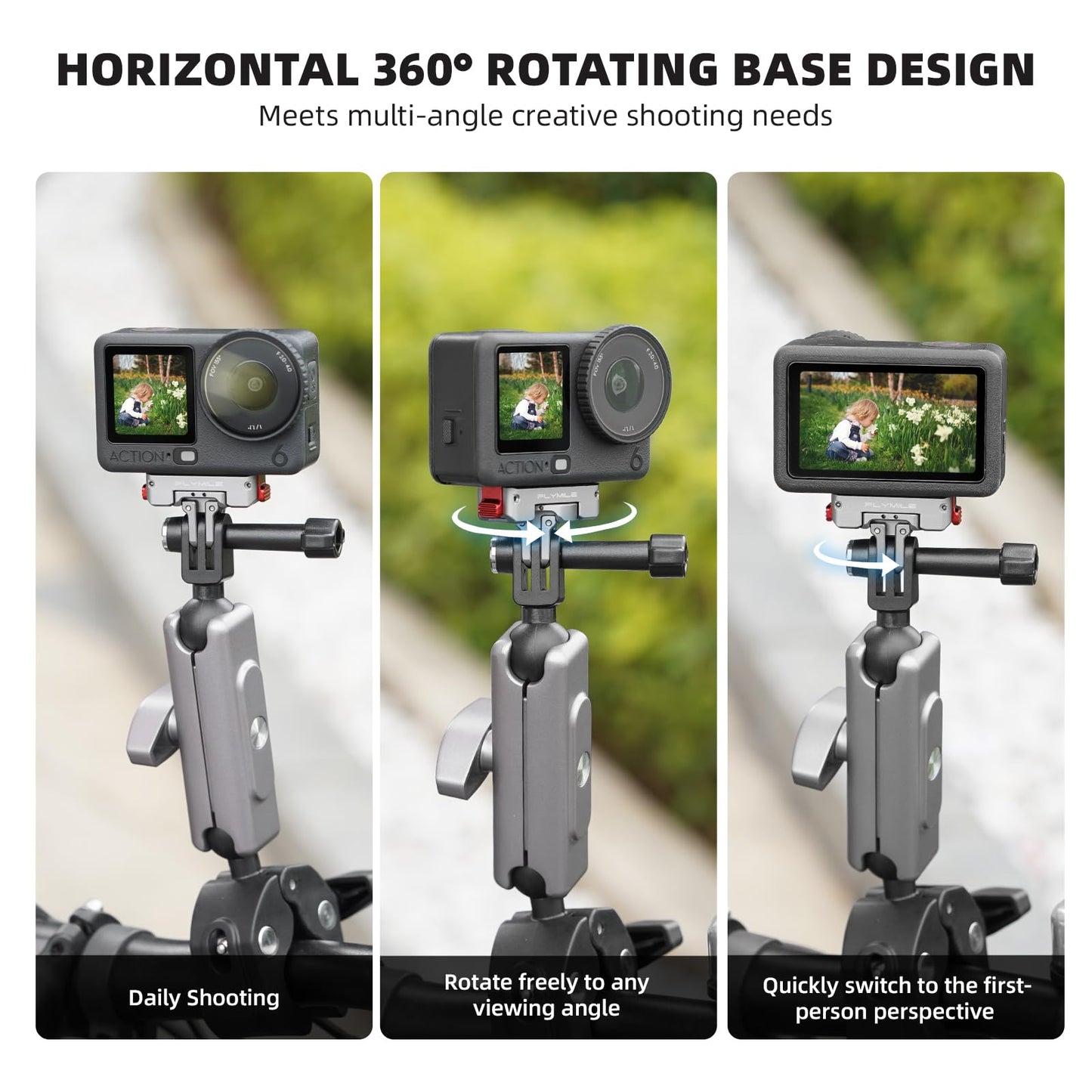 BRDRC Action 6 Magnetic Quick-Release Mount, 360° Horizontal Rotation Aluminum Alloy Adapter for DJI OSMO Action 6/Nano, with 1/4" Threaded Hole