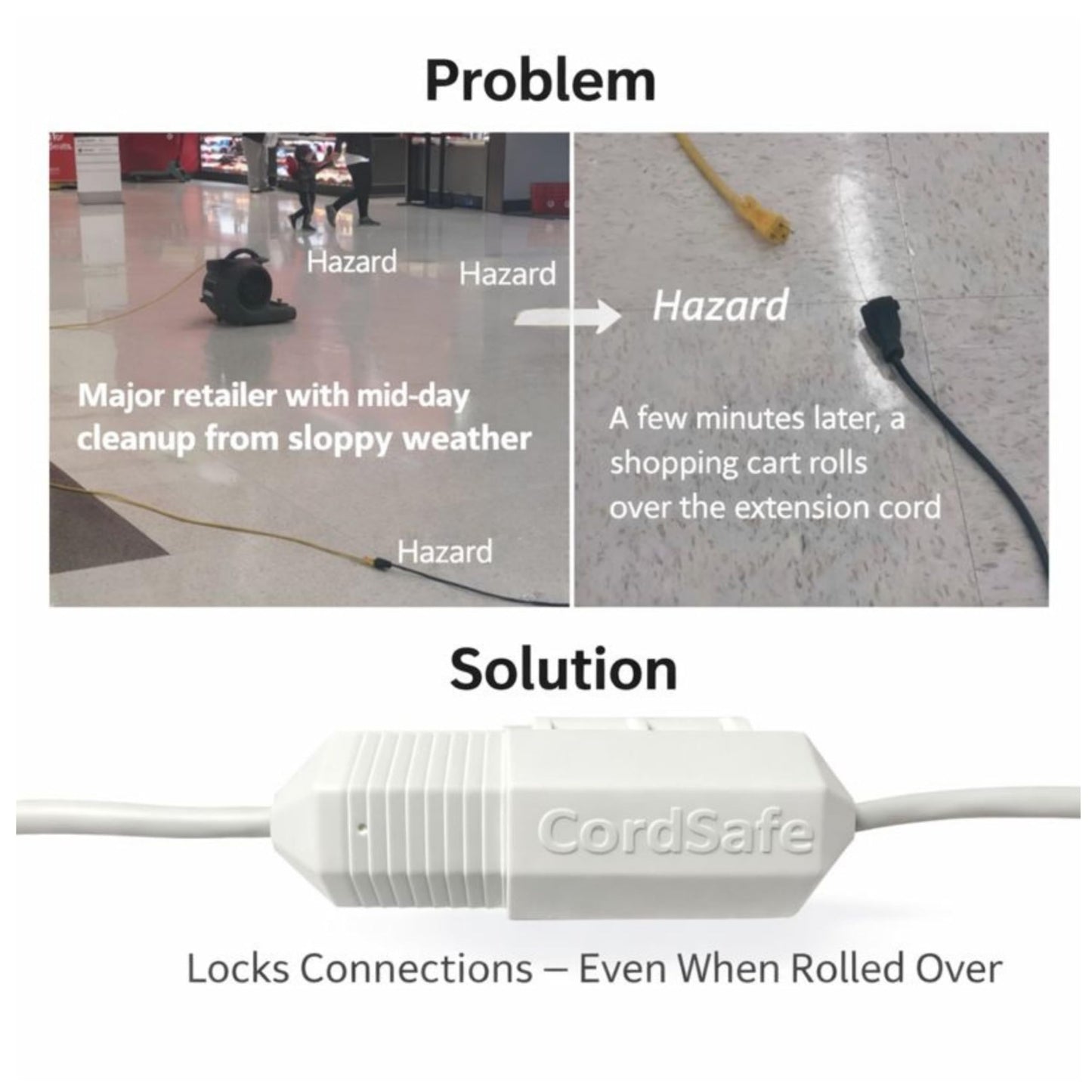 Extension Cord Connection Protector by CordSafe Plus, Weather-Resistant, Fits 18-12 AWG, Helps Keep Plugs Secure, Made in USA (Green, 3 Pack)
