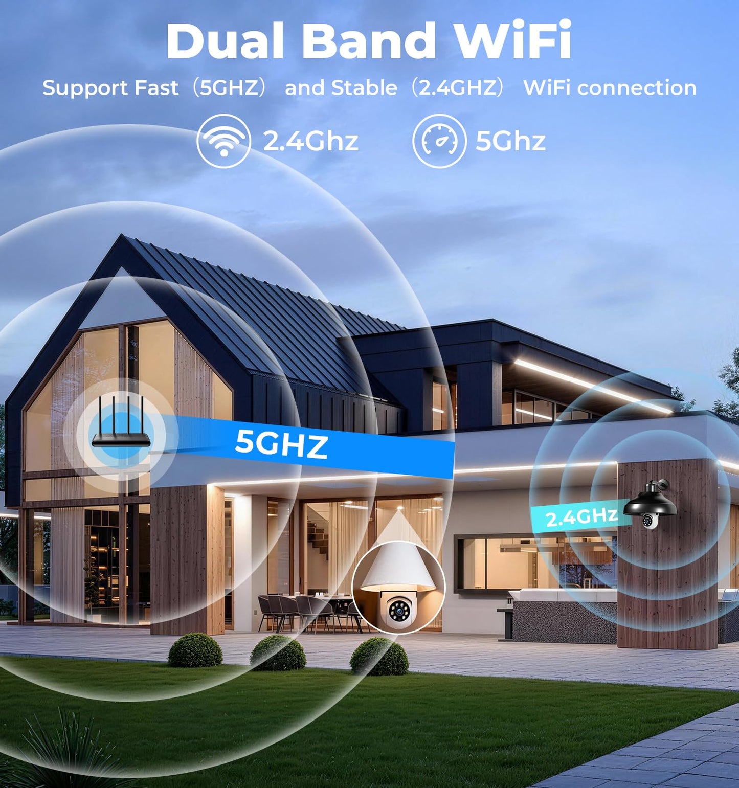 2K Light Bulb Camera Outdoor, 5G&2.4GHz Cameras for Home Security, 360° PTZ Wireless Lightbulb Socket Security Cam with Color Night Vision, 2 Way