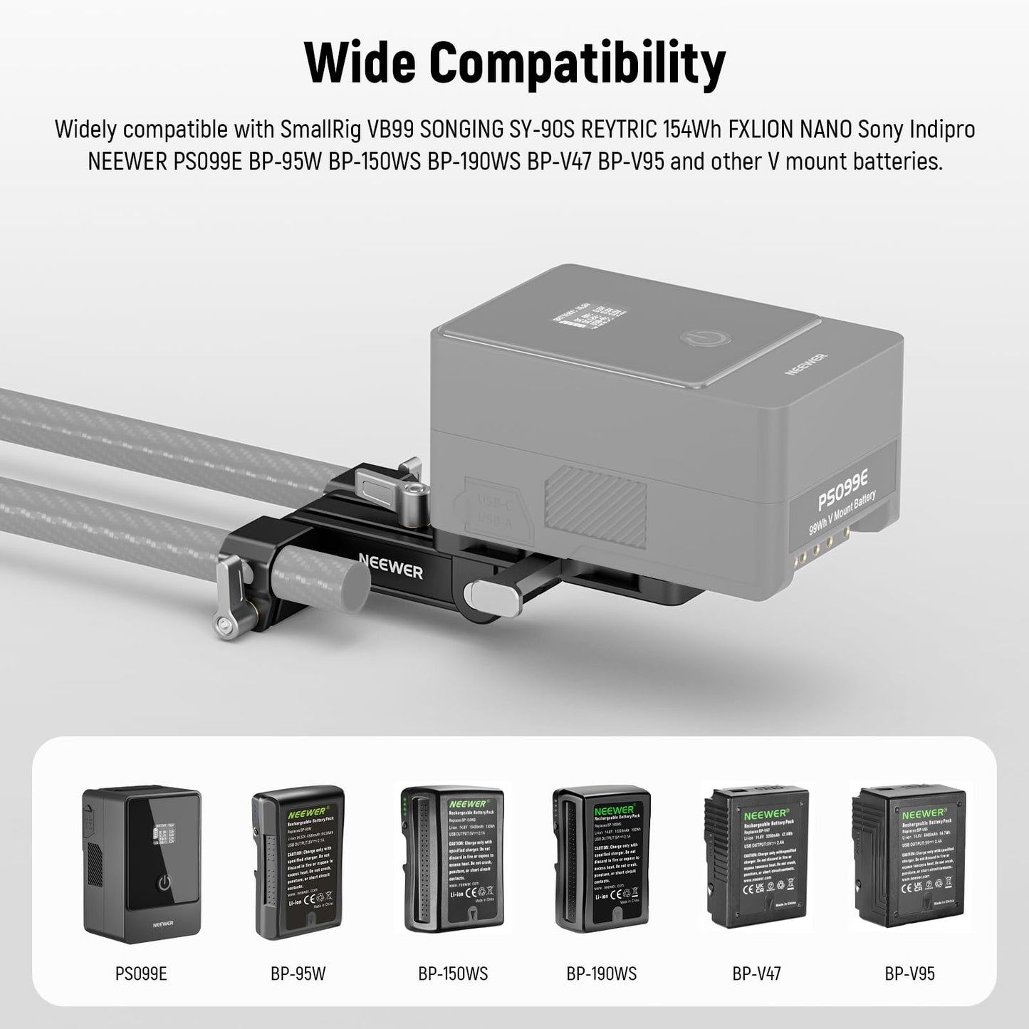 Neewer Mini V Mount Battery Plate with 15mm LWS Rod Clamps, 180° Tilt Foldable L Shaped V Lock Battery Plate with Quick Release Button, Compatible