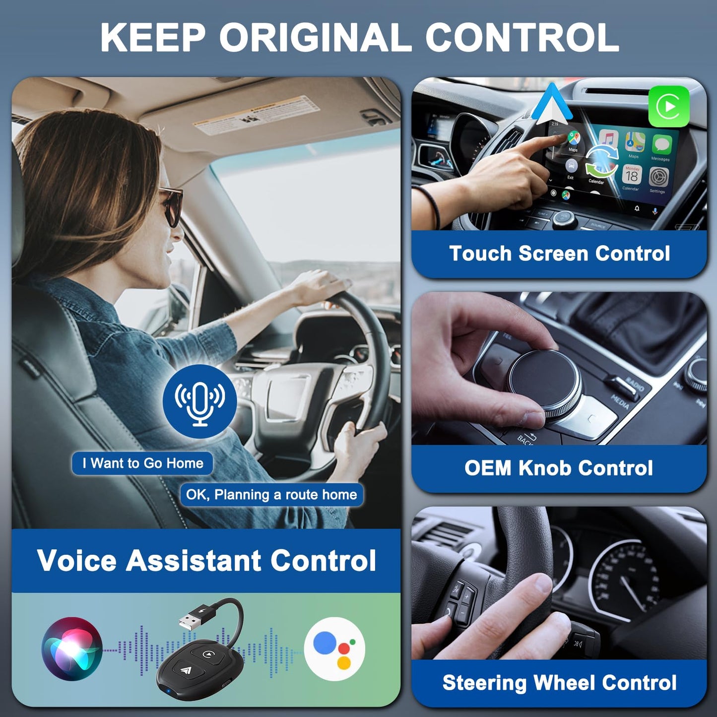 Wireless CarPlay Adapter for iPhone,Converts Factory Wired to Wireless,Plug & Play,Stable Control & No Delay,2025 Upgraded 2 in 1,USB A/C Port to iOS