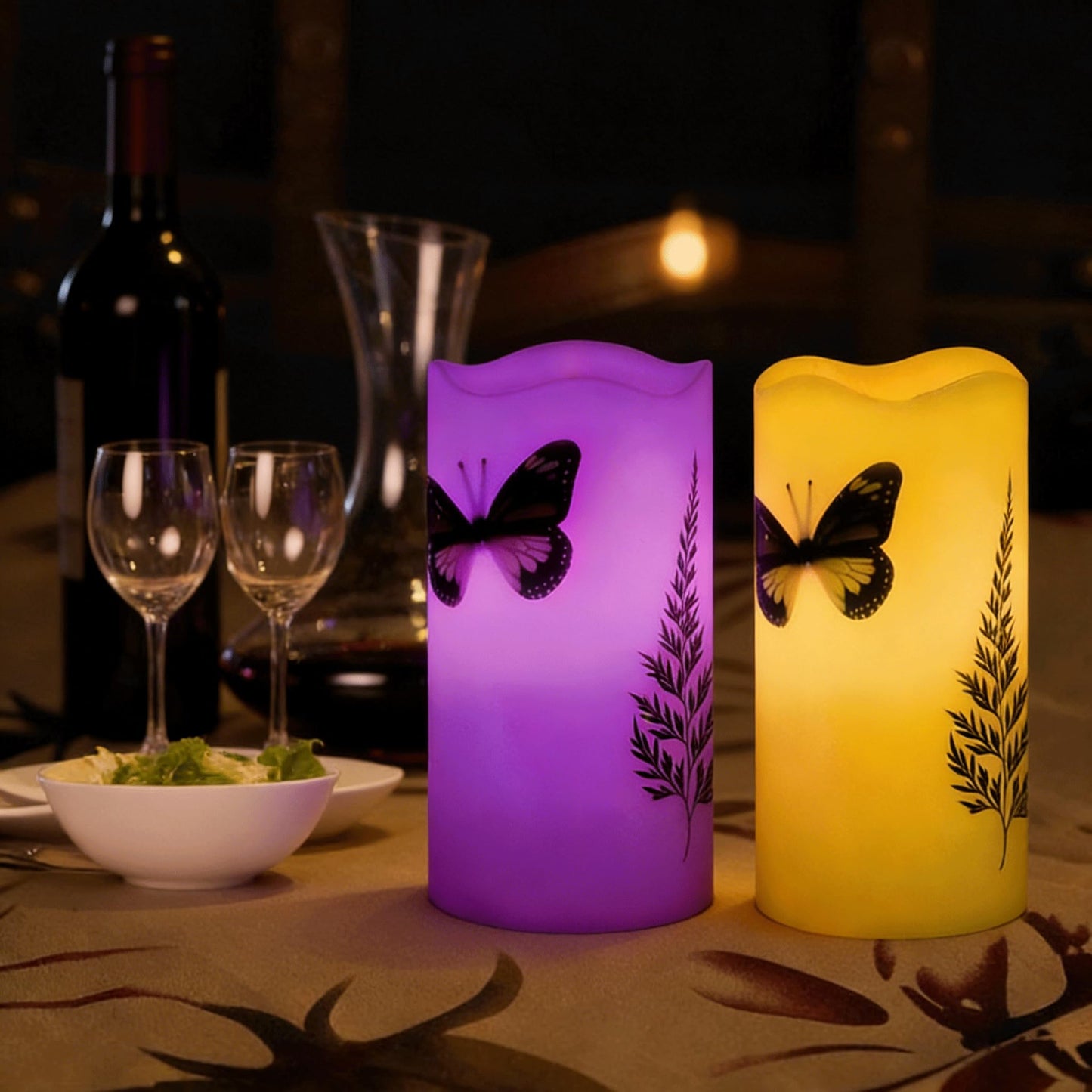 Kelake Flameless LED Candles with 18-Key Remote Timer 5 inch Tealight Butterfly and Plant Decor Wax Electric Candle Lights 12 Color Changing