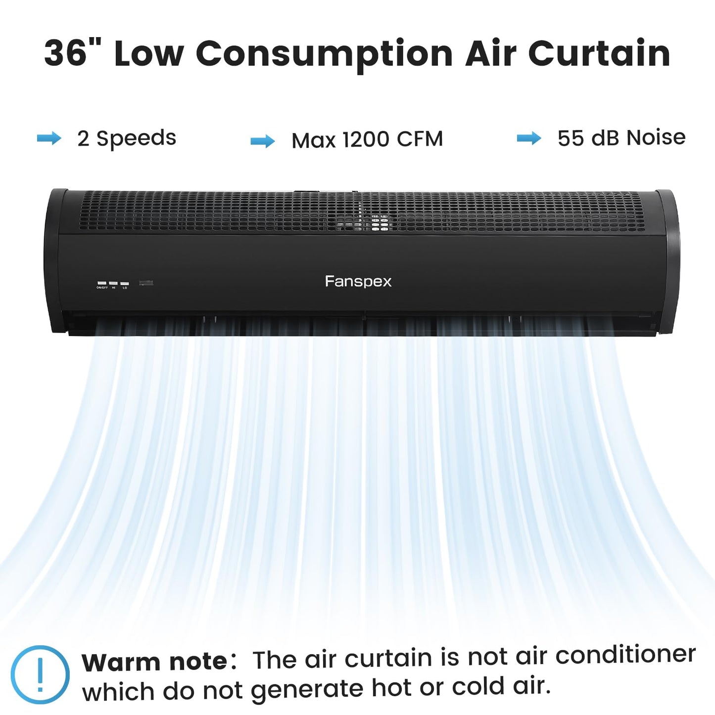 Fanspex 36" Wall Mounted Air Curtain for Home Garage Shop Restaurant, Black