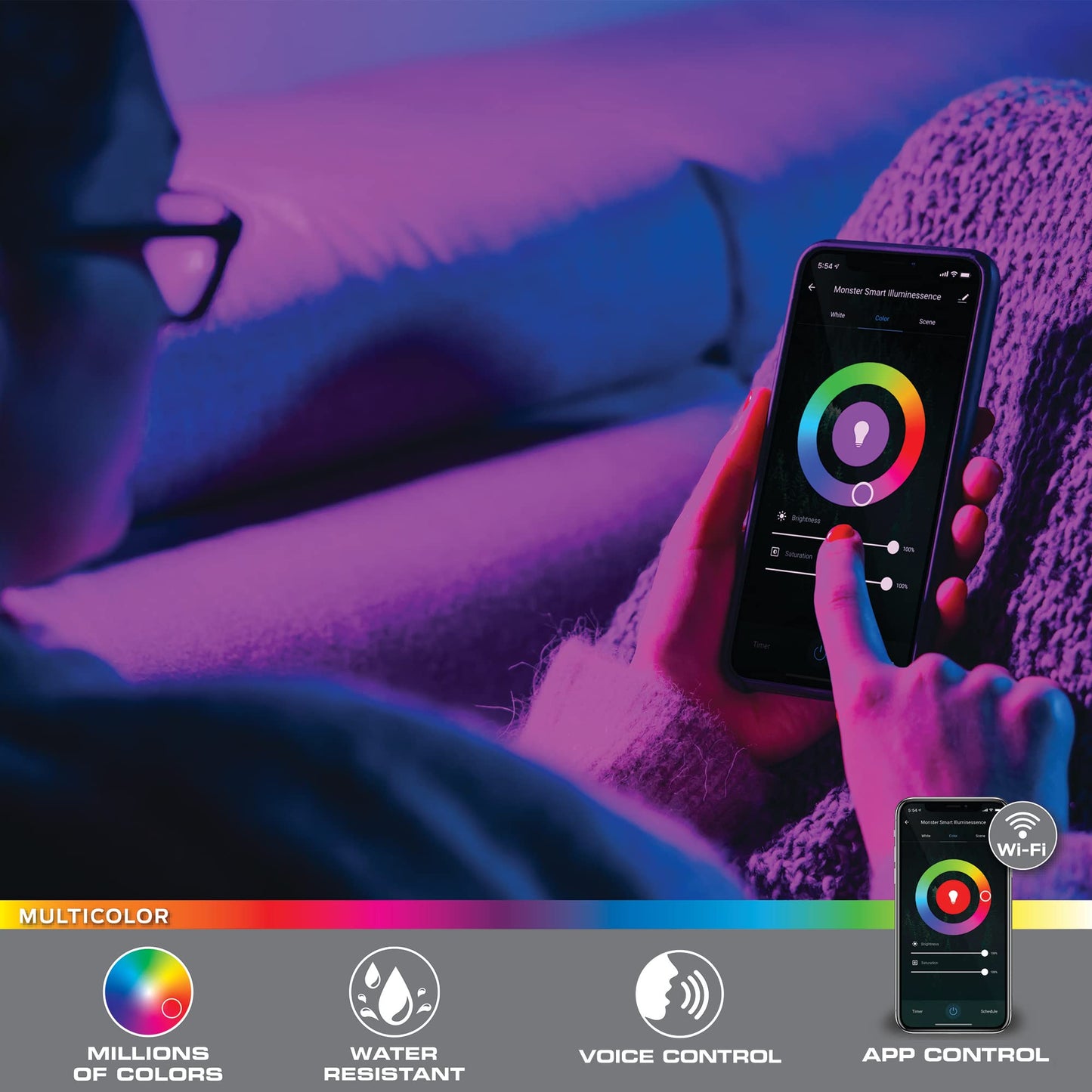 XTREME Monster LED 16.4ft Smart Sound Reactive Multi-Color Multi-White Indoor LED Light Strip with Mobile App Control, Easy Assembly