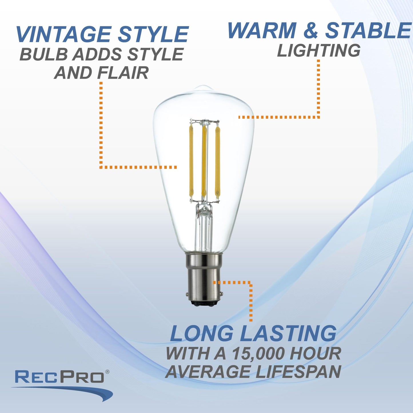 RecPro RV LED Replacement Edison Light Bulb | Dimmable Vintage Style | Neutral White 3500K | 3.5W | 600 Lm | 12V
