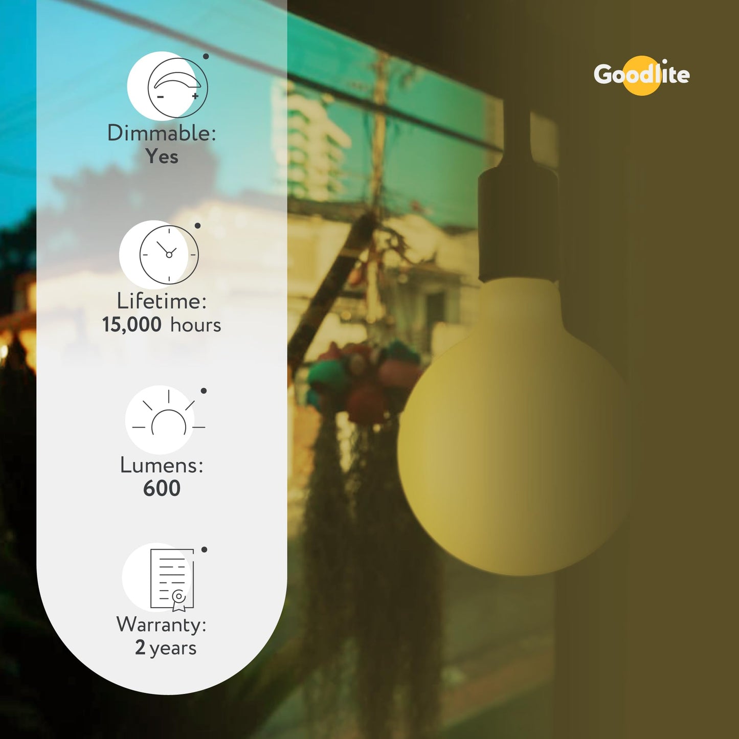 Goodlite G-20034 4.5 Filament Vintage LED G16.5 Globe Bulb, E12 Base, Dimmable 600 Lumens 3000k Warm White, Equivalent to 60w Incandescent, Frosted