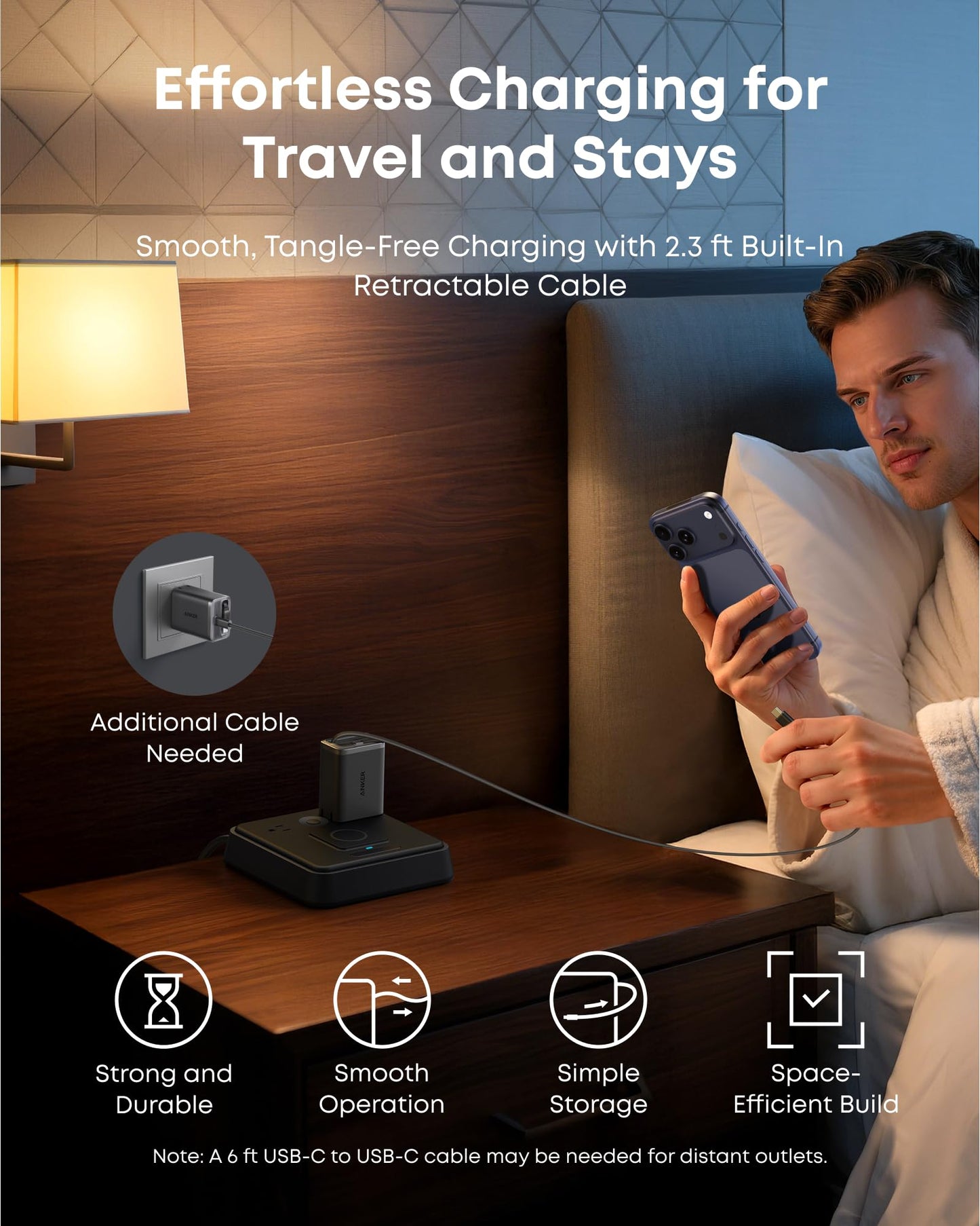Anker Nano USB C Charger Block, 35W Max 2-Port High-Speed Compact Charger with Durable Built-in Anker InstaCord Retractable Cable, Works with iPhone