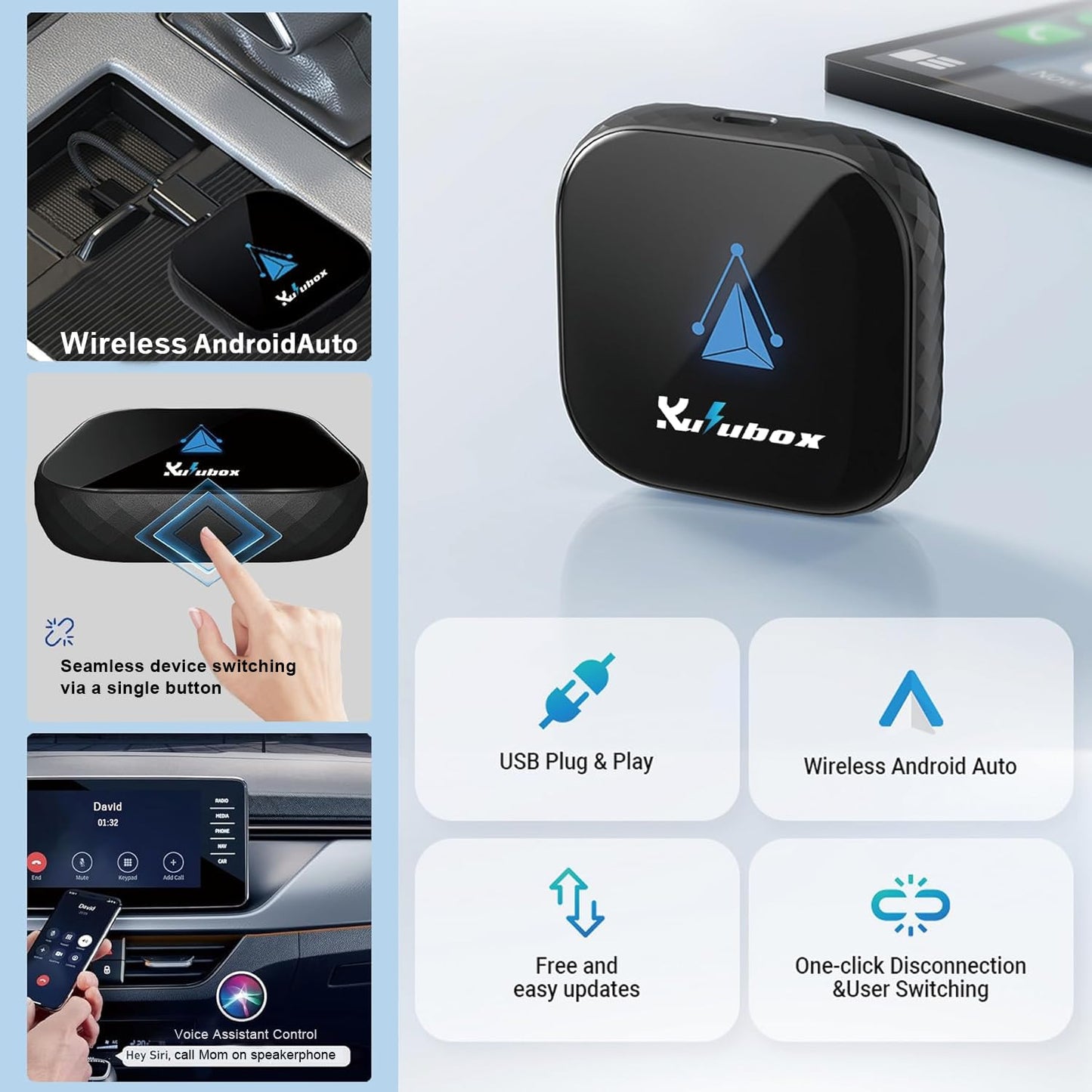 Android Auto Wireless Adapter for Car, Android Auto Dongle Plug & Play Easy Setup Supports Voice Assistant Low Latency, Online Update Auto,Connect