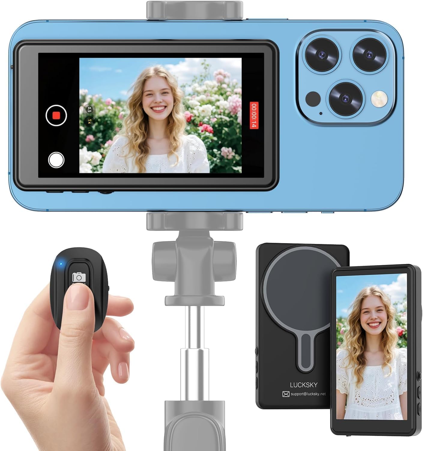 Vlog Selfie Monitor Screen iPhone, Screen Mirroring with Remote Control