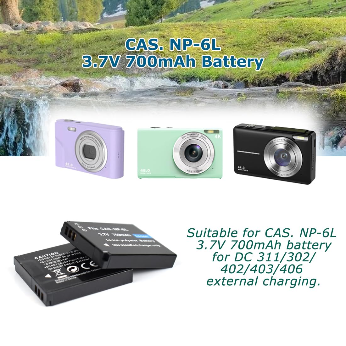 KOQINVIZ NP-6L Battery Charger + 2 pcs Rechargeable 3.7V 700mAh Batteries - Digital Camera Battery for CAS. NP-6L with Travel Charger and USB Charging