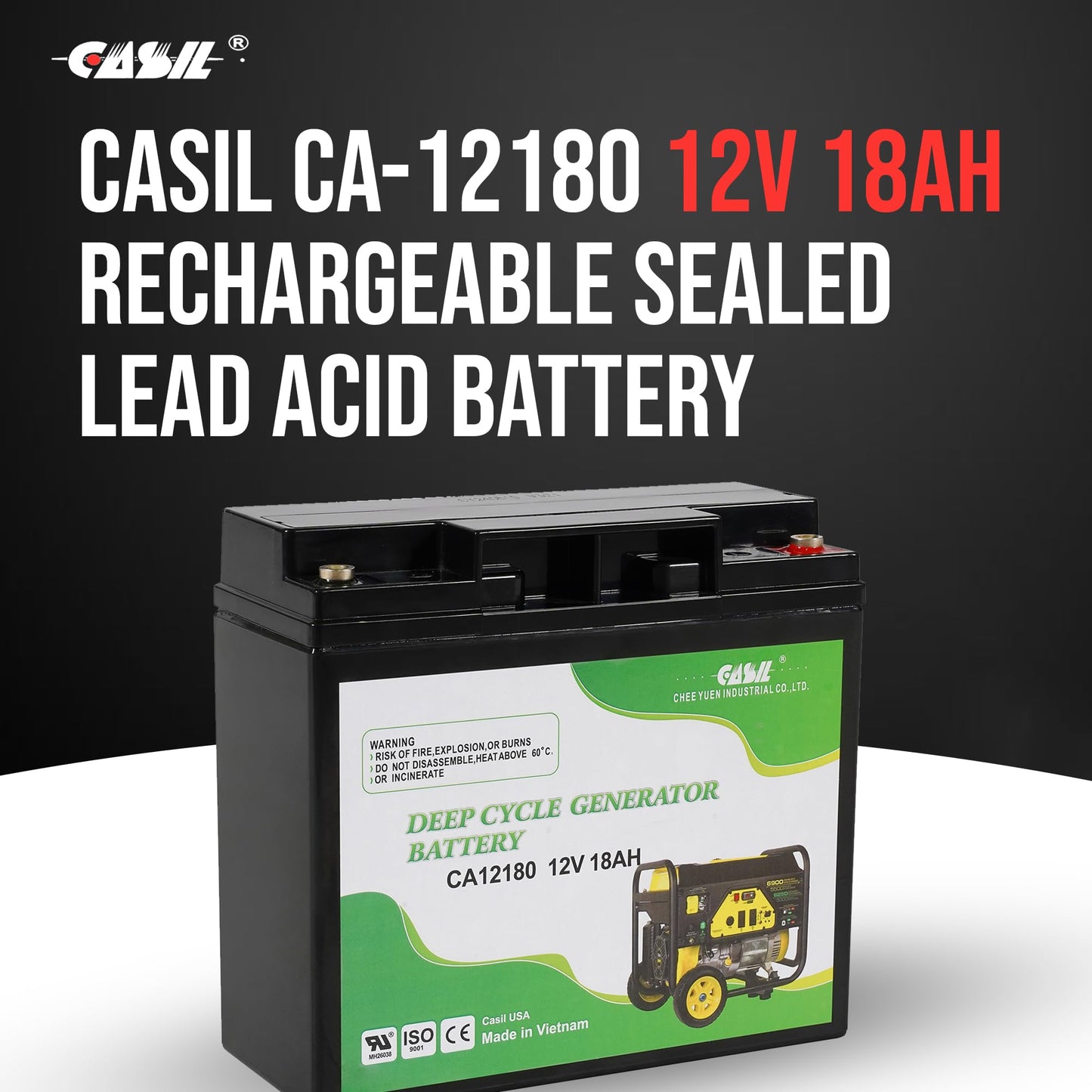 Casil 12V 18Ah Deep Cycle Generator Battery - Reliable Replacement for Champion, Generac, Duromax, and Briggs & Stratton Generators AGM SLA Replaces…