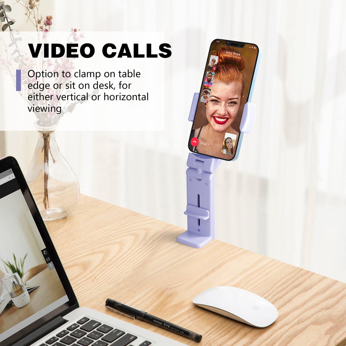 Perilogics Airplane Phone Holder Mount Universal in Flight Hands Free Viewing with Multi-Directional Dual 360 Degree Rotation (Black/Lavender)