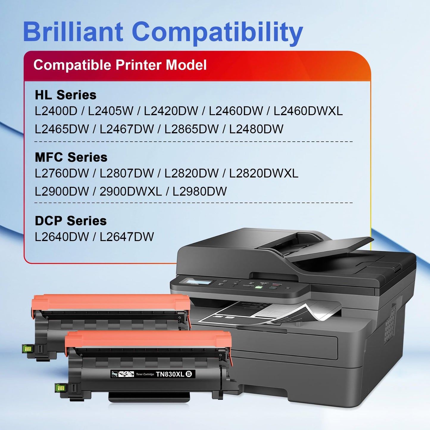 Toner Kingdom Compatible TN830XL Toner Replacement for Brother TN830XL TN830/XL/V/R TN-830XL with DCP-L2640DW HL-L2460DW HL-L2405W HL-L2480DW