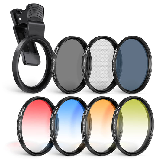 NEEWER 52mm ND + CPL + Star + 4 Graduated Color Filter Set with Phone Lens Clamp Compatible with iPhone 17 16 16e 15 14 Pro Max Plus Canon Nikon Sony