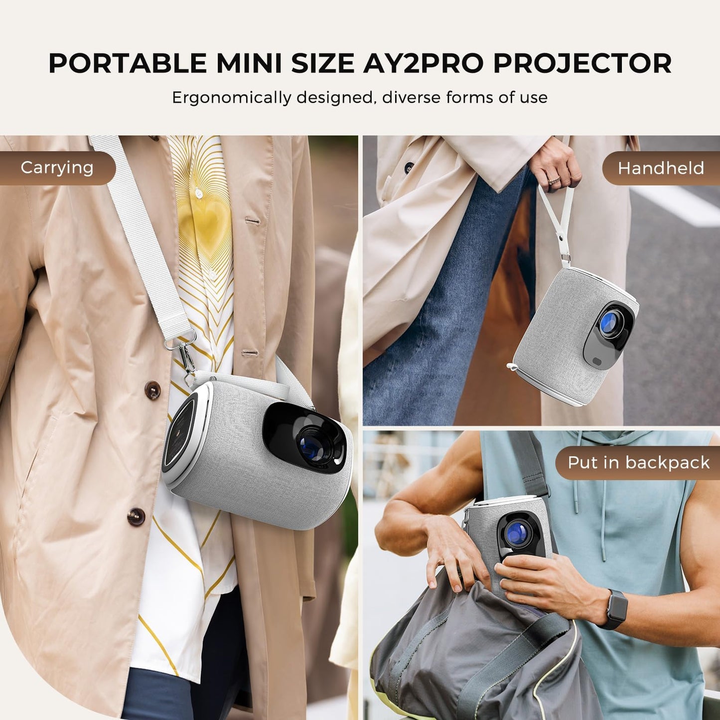 [Electric Focus & Auto Keystone] Mini Projector With WiFi And Bluetooth, ONOAYO GivingYou AY2Pro Portable Projector 550 ANSI, Ultra Low Noise & Lens