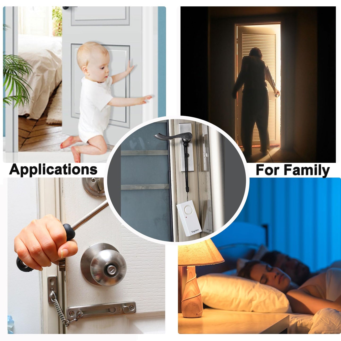 Topvico Door Handle Alarm Vibration Triggered, Hotel Travel Portable Door Alarm, 130dB Wireless Home Security for Kids, Elderly, Dementia, Remote