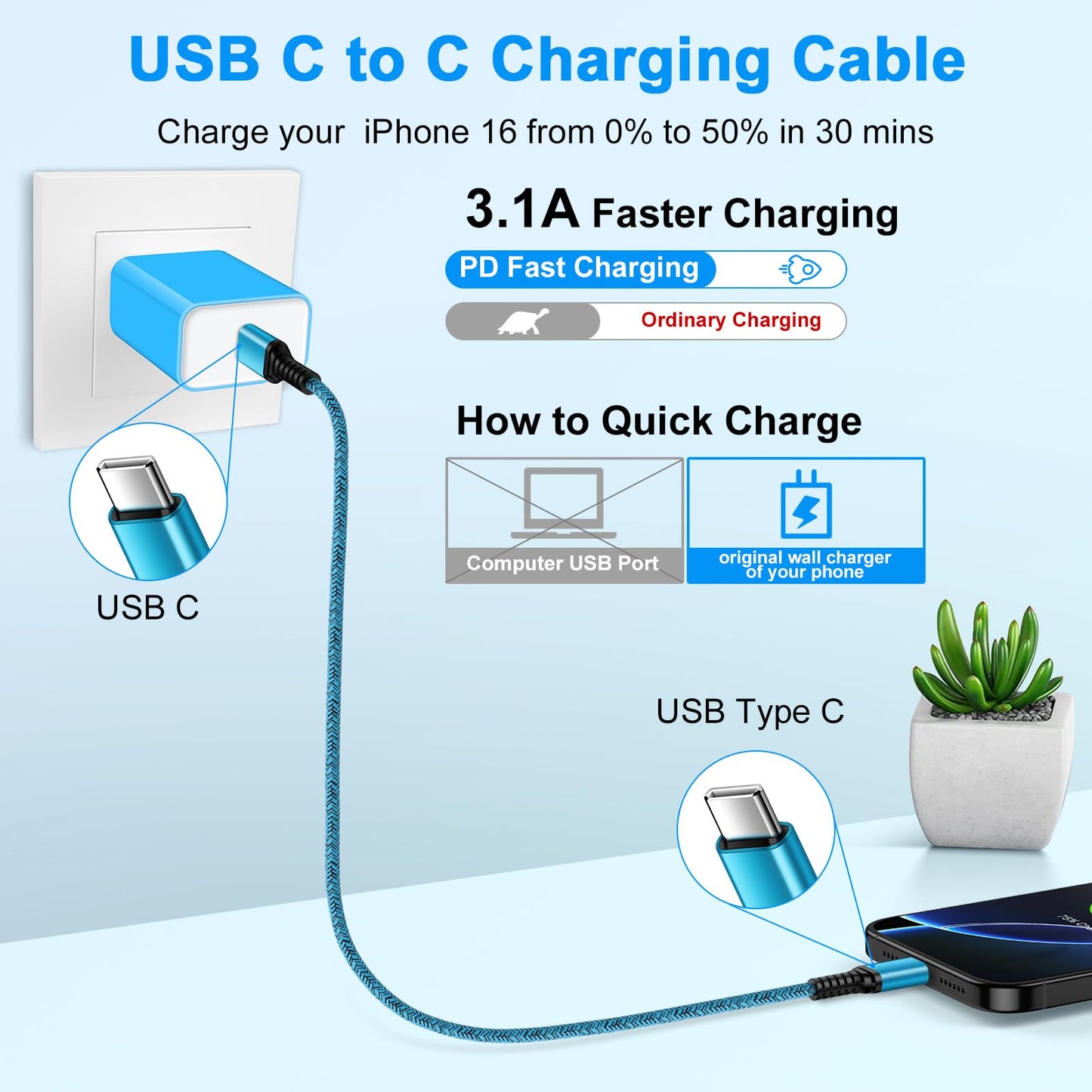 USB C iPhone 16 17 Charger Cable Fast iPhone 16 Charging Cord 10FT 2 Pack for iPhone 17 Pro Max 16 Pro Max,16 Plus,16 Pro,15 Plus, Extra Long iPhone
