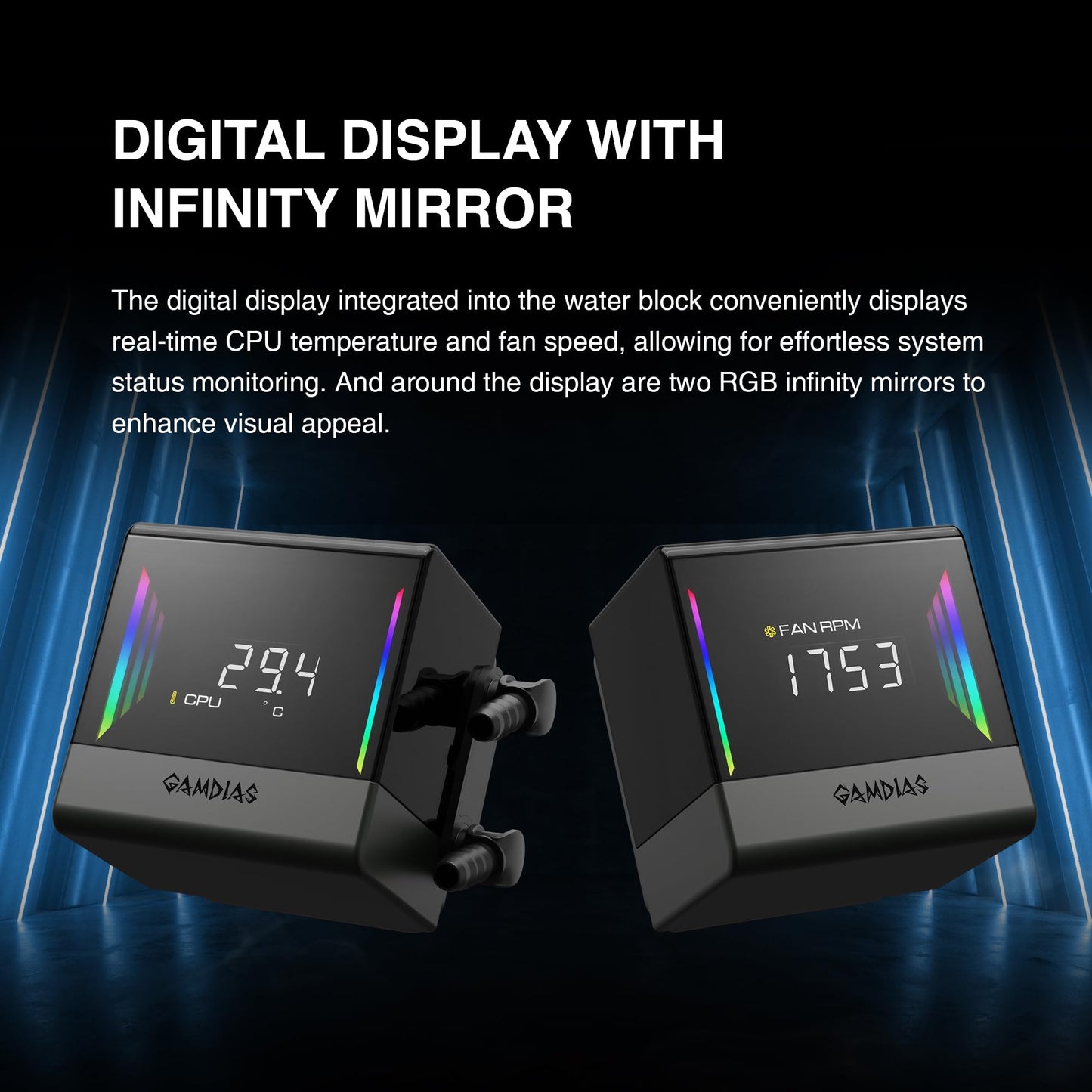 GAMDIAS CHIONE E4 240mm AIO CPU Water Cooler, Real-time Digital Display Patented PWM Pump, Hidden Cable Design, ARGB PWM Fan w/MB Sync, Intel LGA
