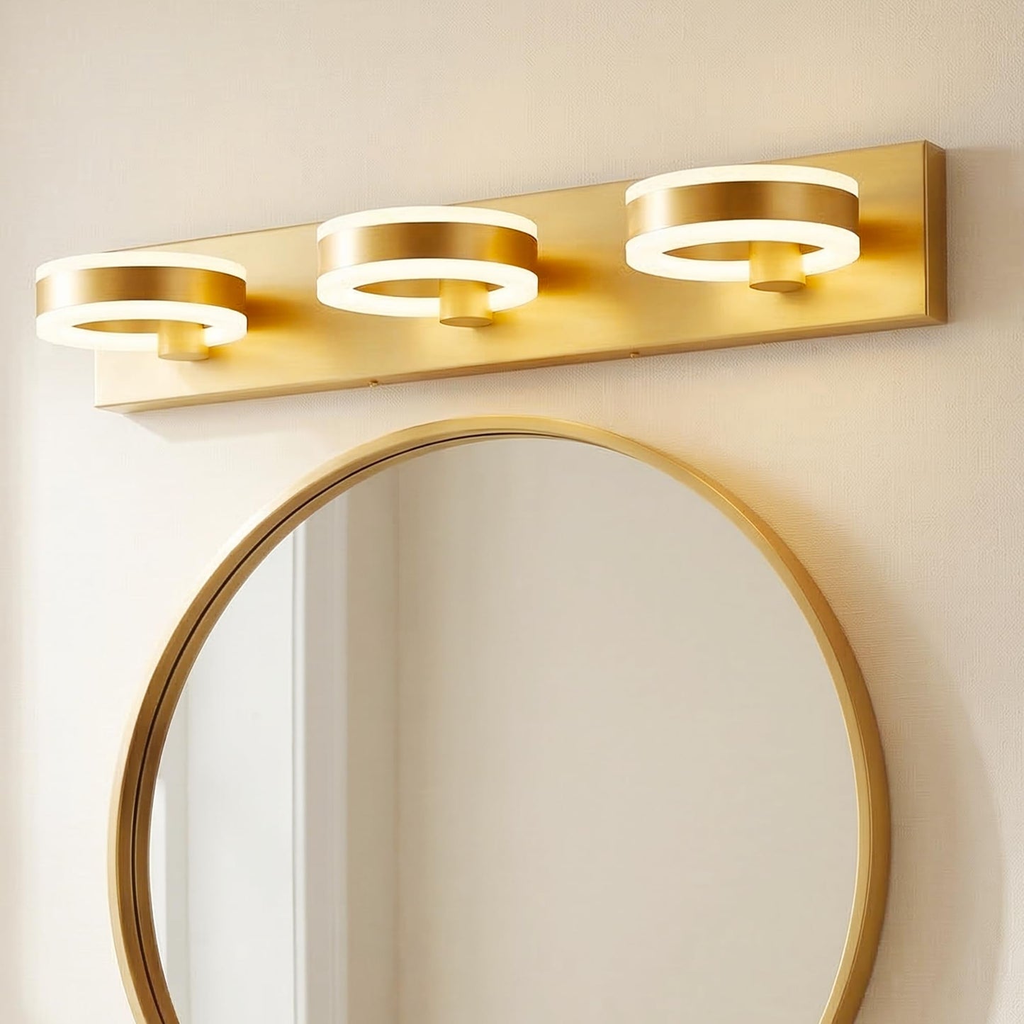 PHIXART LED Bathroom Light Fixtures, 24inch Gold Vanity Lights, Modern 3 Light Acrylic Wall Sconces, 350° Rotatable Wall Lighting Fixture Over Mirror