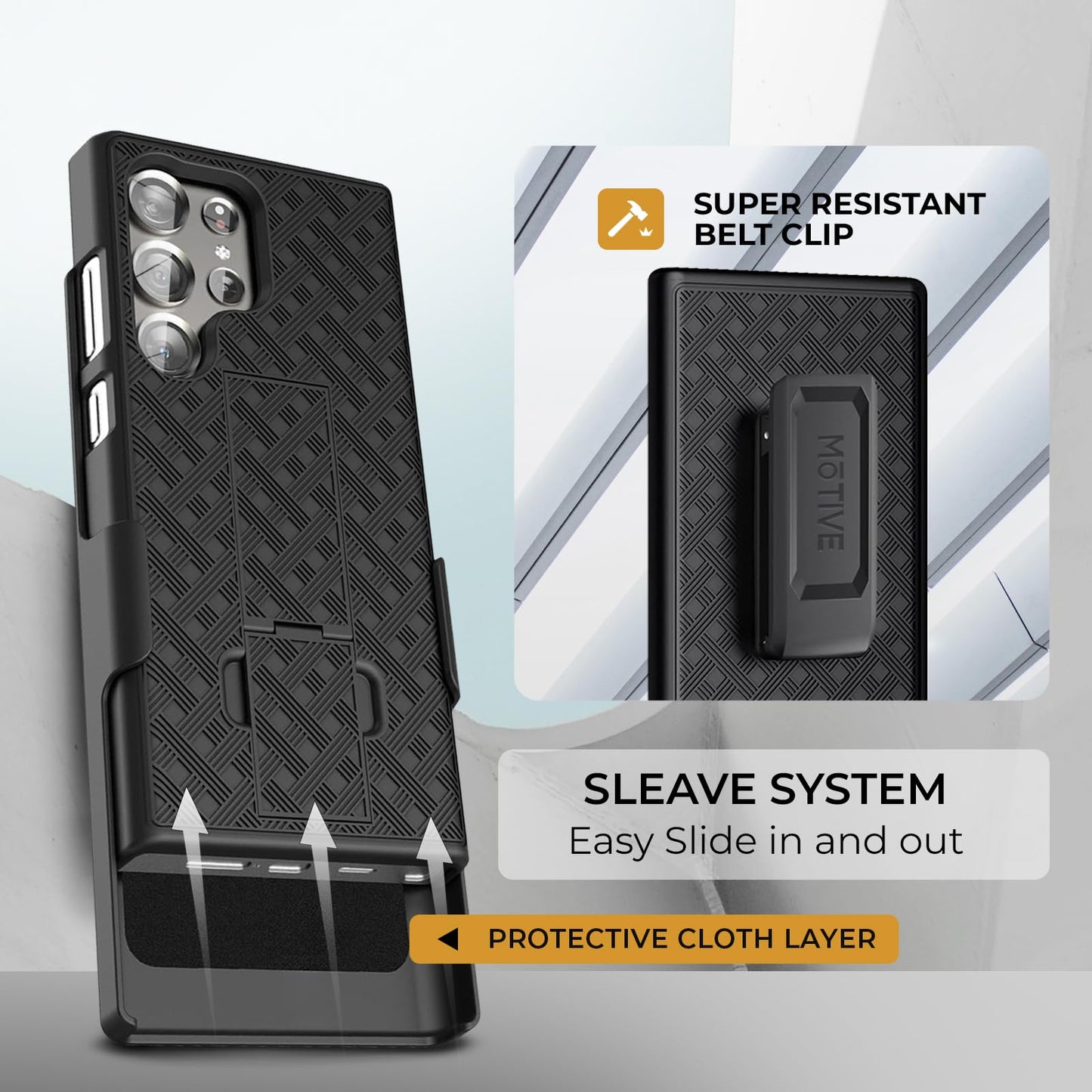 MOTIVE for Samsung Galaxy s23 Ultra Case with Belt Clip, Kickstand | 6.8"