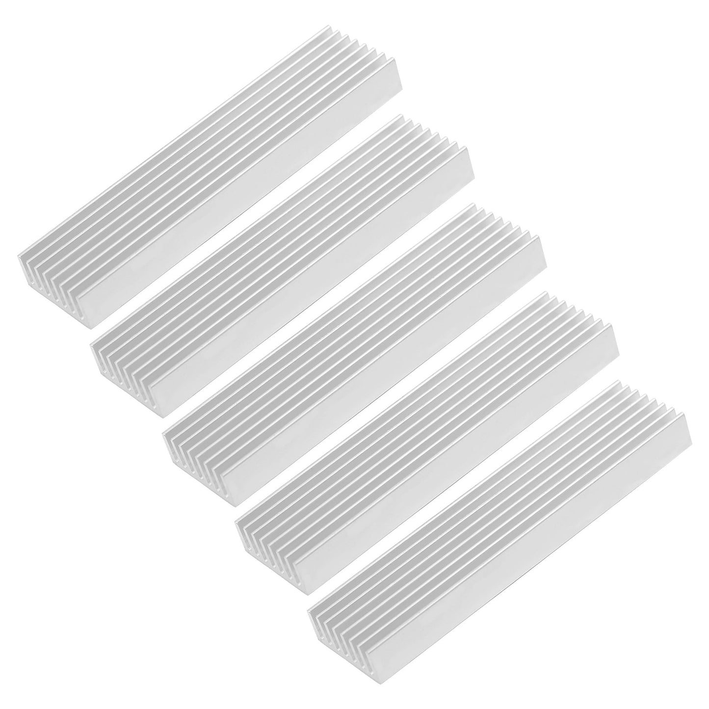 uxcell 5 Pcs Aluminum Heat Sink, Silver Tone Aluminium Radiator Heatsink Cooling Fins Cooler for Led Amplifier Transistor IC Module, 100x25x10mm/4 x1
