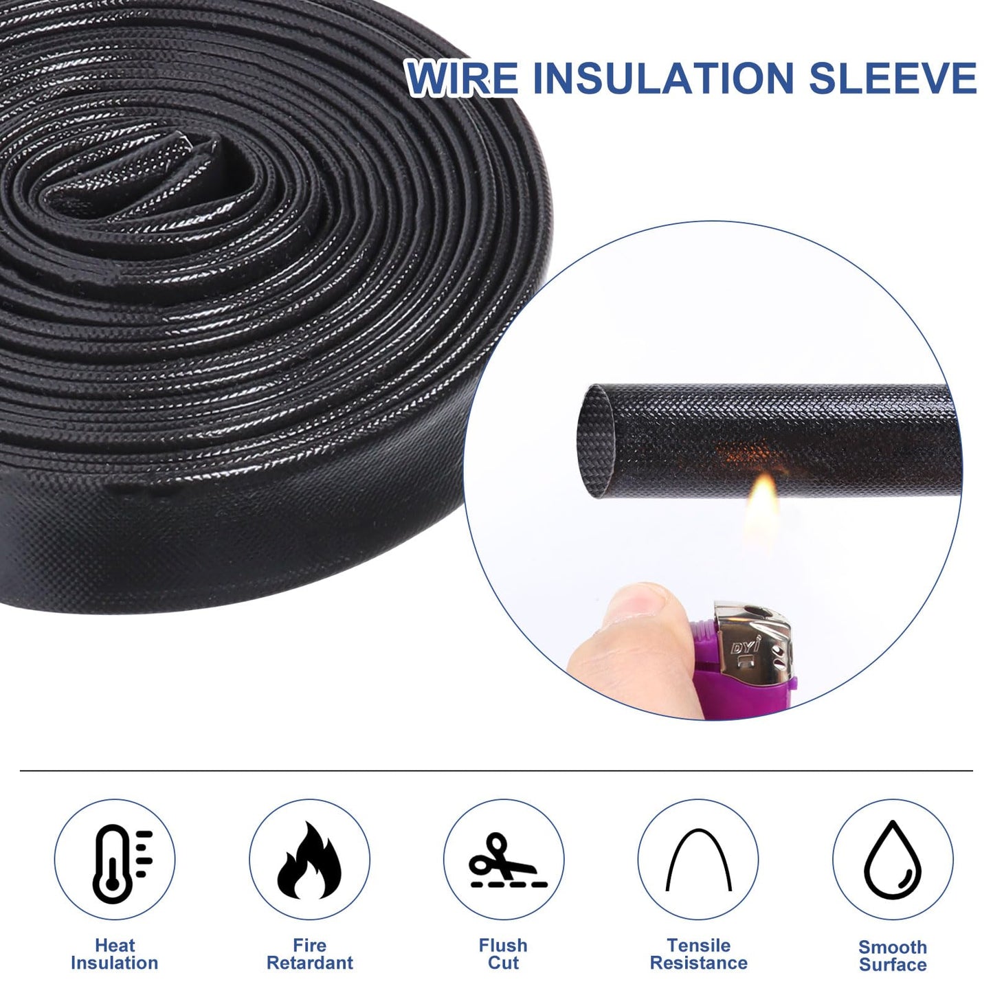 FOURUB Heat Resistant Wire Sleeve, Silicone Fiberglass Wire Cable Sleeve, Soft & Flexible (Up to 380°F), Black (3/8" ID, 20Ft)