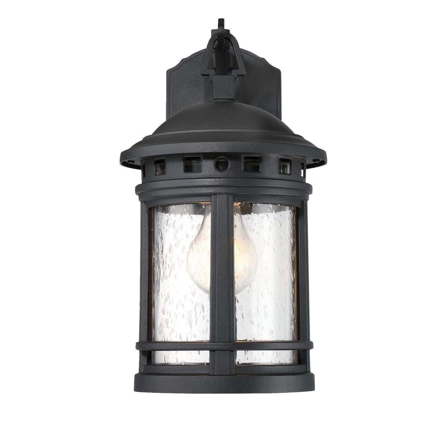 Westinghouse 6114100 Sargut Traditional One-Light Outdoor Wall Light, Textured Black Finish, Clear Seeded Glass