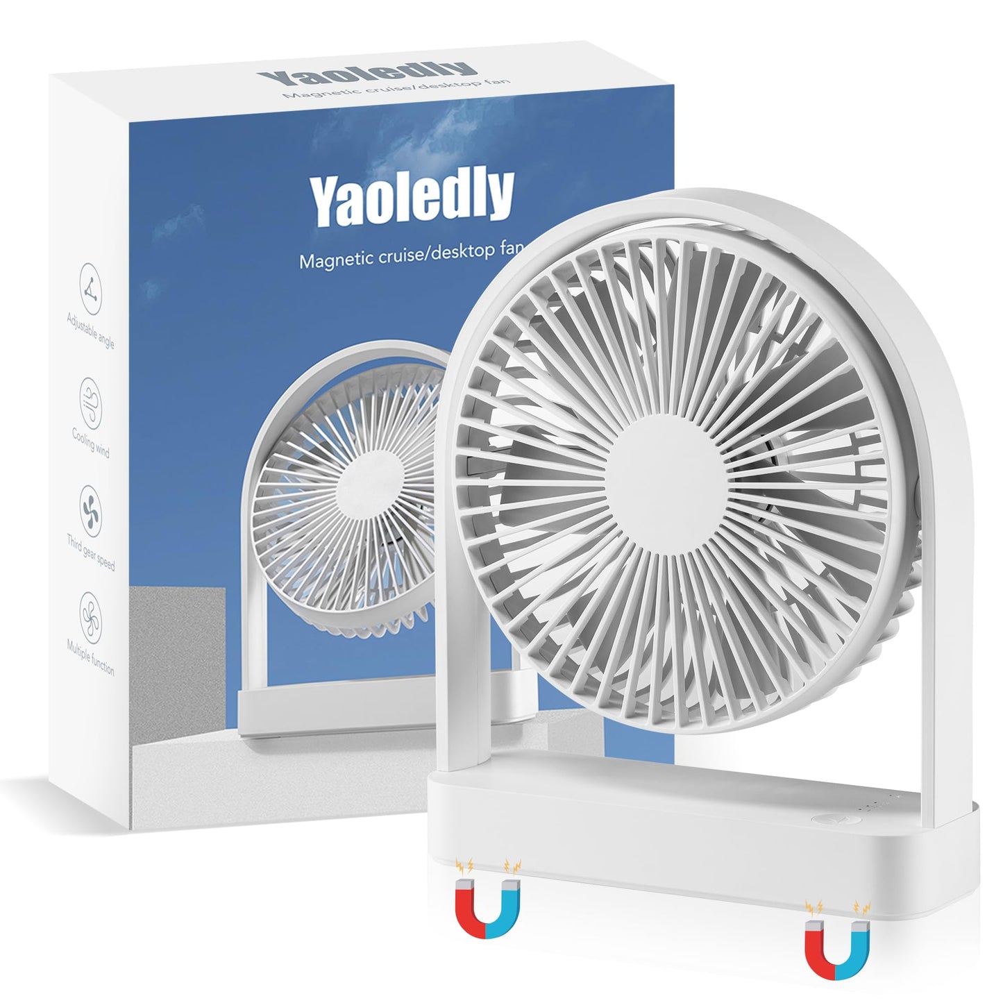Yaoledly Magnetic Cruise Ship Fan, Portable USB-C Desk Fan with Strong Magnet Base, Adjustable 3 Speed & Quiet Operation, Ideal for Cruises Office